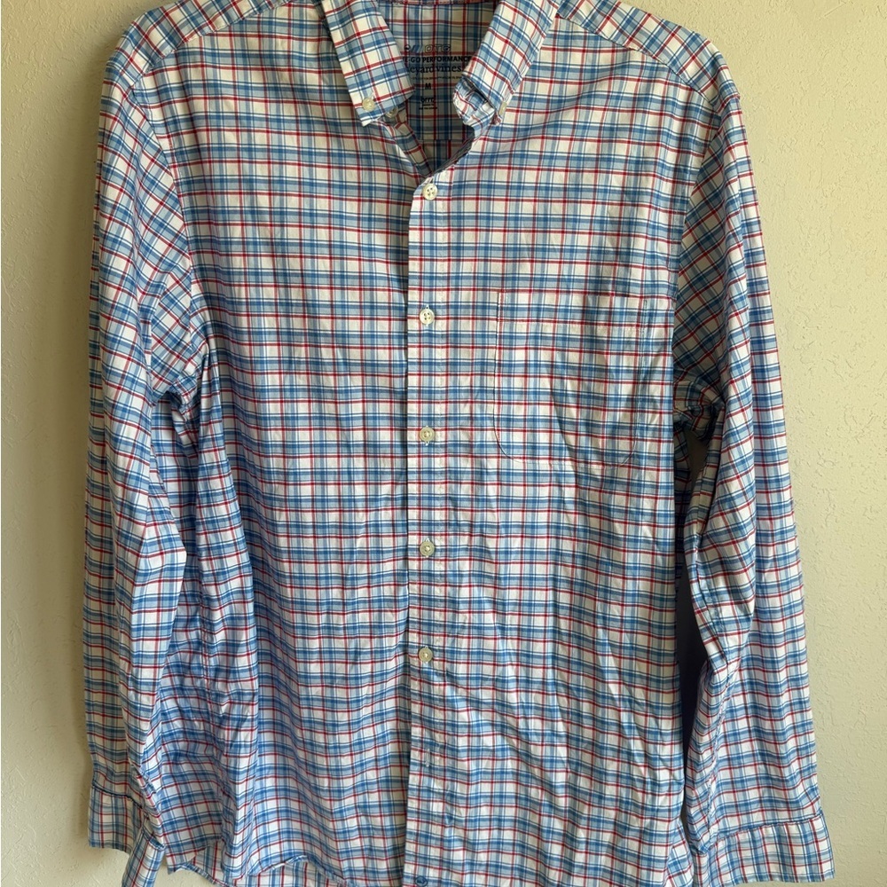 Men’s M Blue Plaid Vineyard Vines On The Go Performance Preppy Long Sleeve
